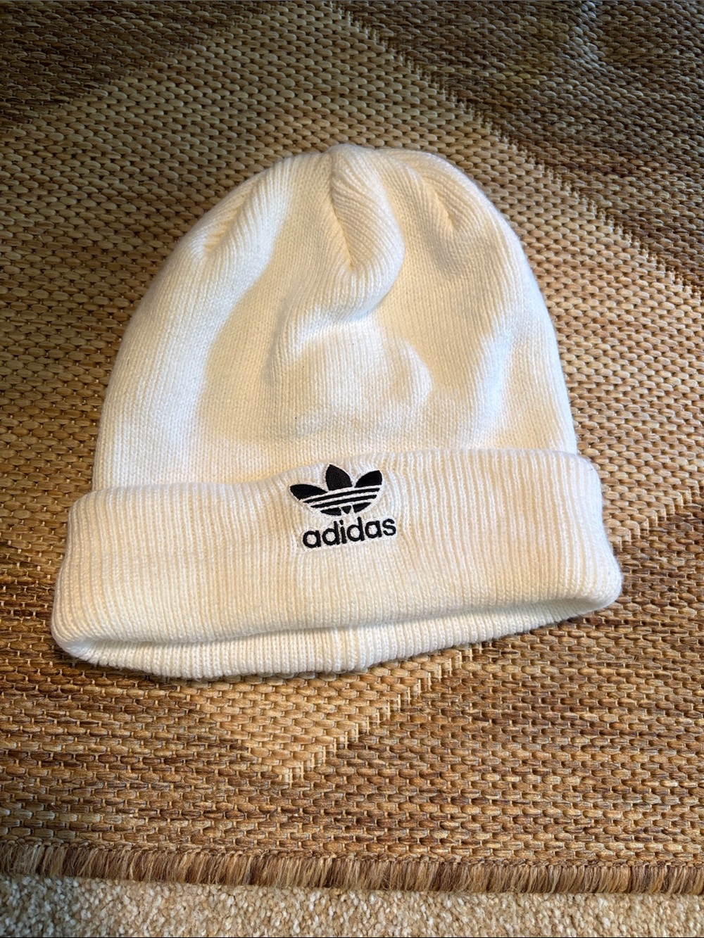 adidas White Beanie with Black Trefoil Logo